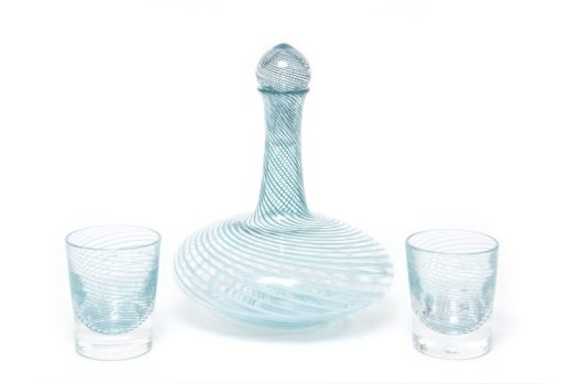 McFadden Art Glass Aqua Cane Decanter Set