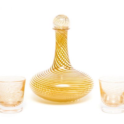 McFadden Art Glass Gold Topaz Cane Decanter Set