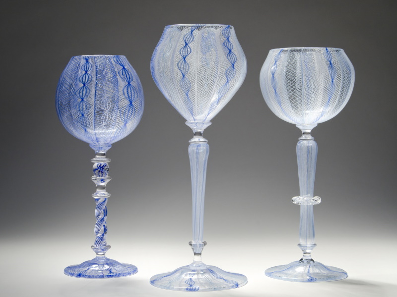https://mcfaddenartglass.com/wp-content/uploads/2019/08/McFadden-Art-Glass-Zanfirico-Ballotini-Goblet-Trio.jpg