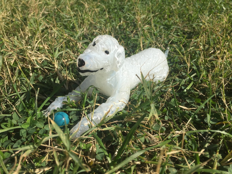 McFadden Art Glass memorial dog white