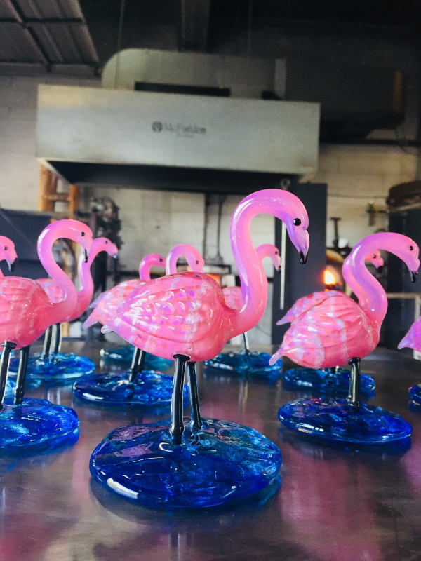 McFadden Art Glass memorial flamingos