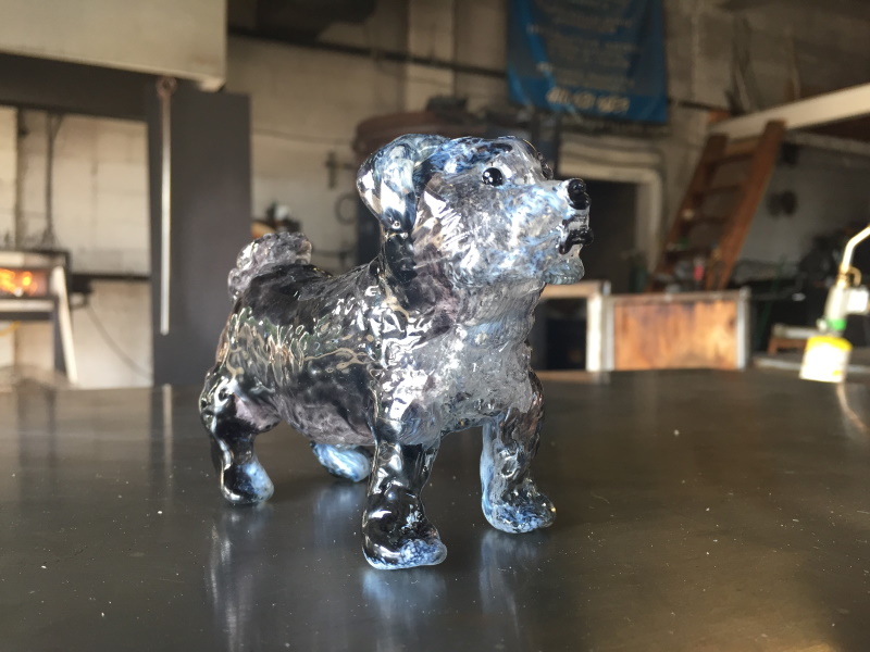 McFadden Art Glass memorial glass dog gray