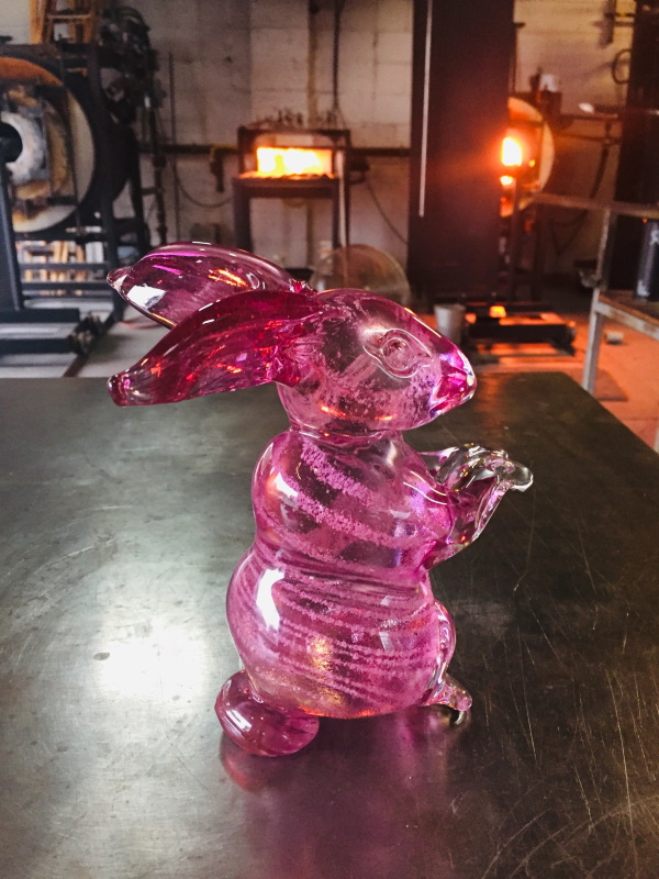 McFadden Art Glass memorial rabbit pink