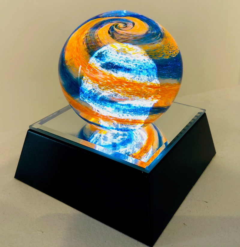 McFadden Art Glass memorial sphere on stand