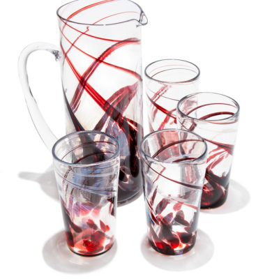 Hand-Blown Glass Pitcher Set Ruby Red