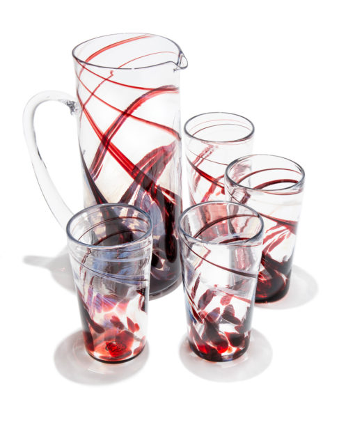 Hand-Blown Glass Pitcher Set Ruby Red