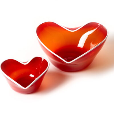 McFadden Art Glass red heart bowl white lip