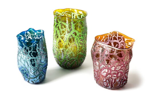 McFadden Art Glass crackle wrinkly vases 1