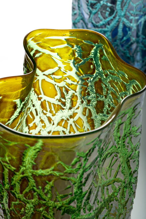 McFadden Art Glass crackle wrinkly vases close