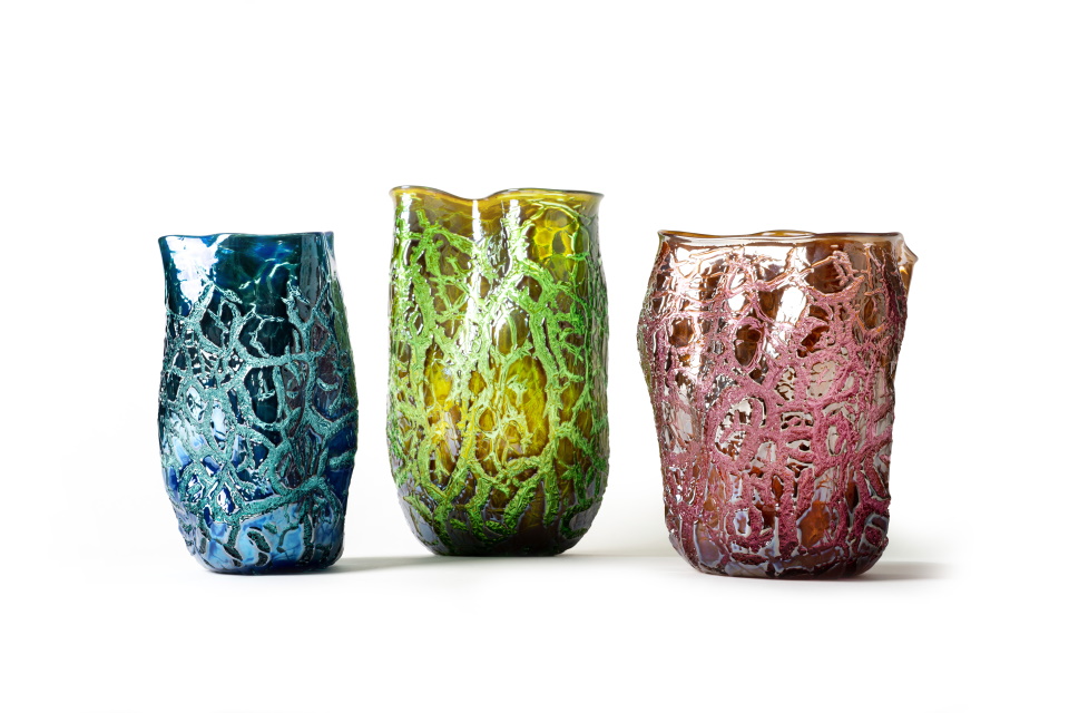 McFadden Art Glass crackle wrinkly vases
