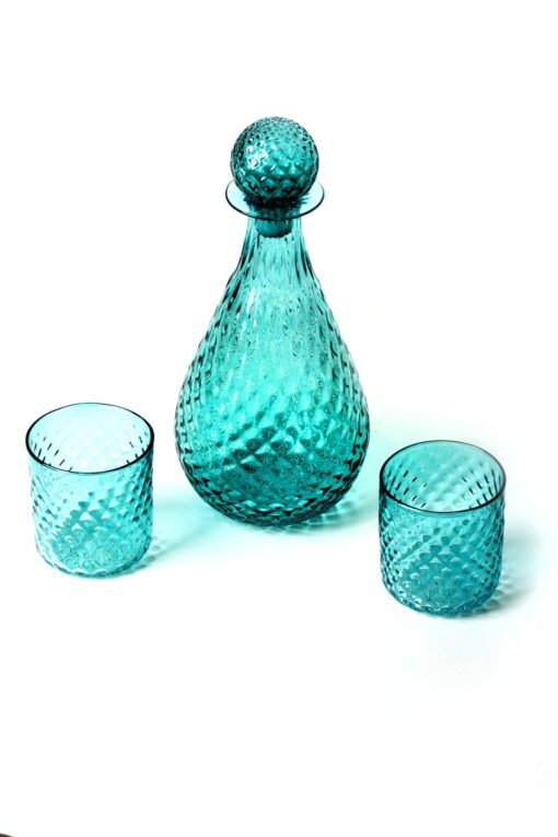 McFadden Art Glass pineapple decanter set aqua 2