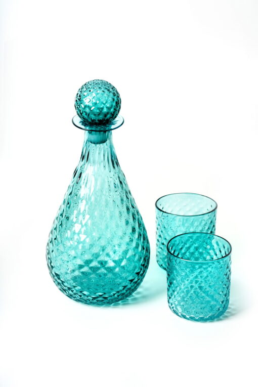 McFadden Art Glass pineapple decanter set aqua