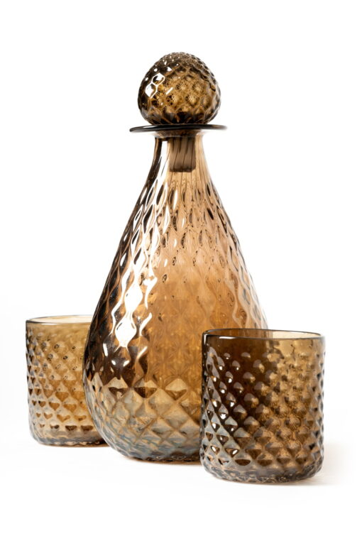 McFadden Art Glass pineapple decanter set brown